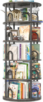 Aheaplus 5 Tier Rotating Bookshelf Tower, 360 Display Spinning Bookcase by Aheaplus
