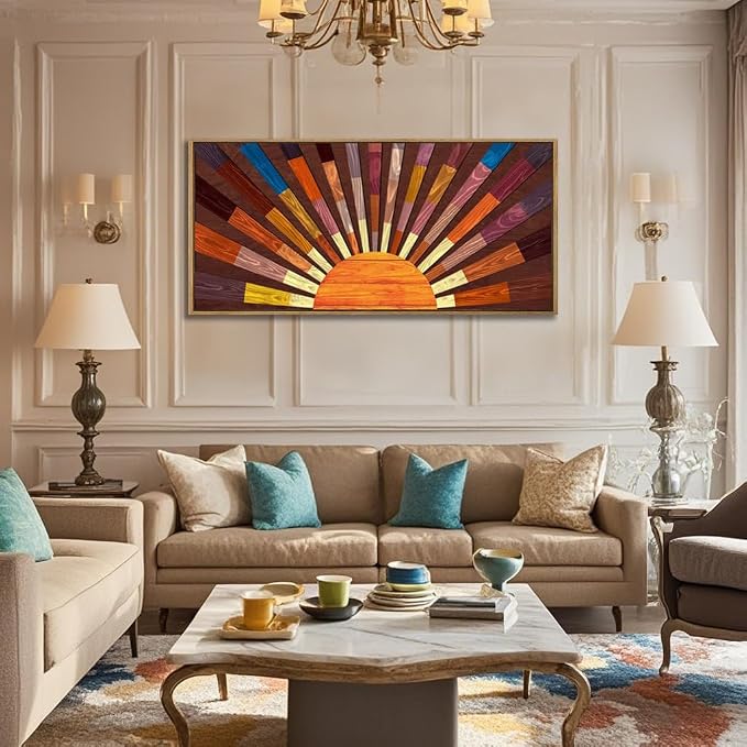 IARTTOP Extra Large Wood Sun Framed Wall Art 20x40 Inch Boho Sunrise 3D - Image 2