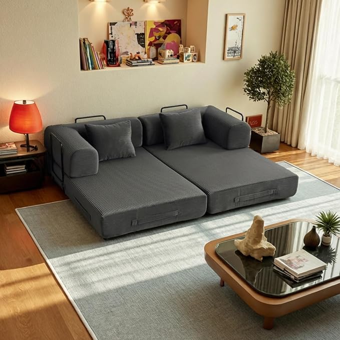 59in Convertible Sofa Bed, Corduroy Boneless Couch Bed, Futon Sleeper Sofa Pull - Image 9