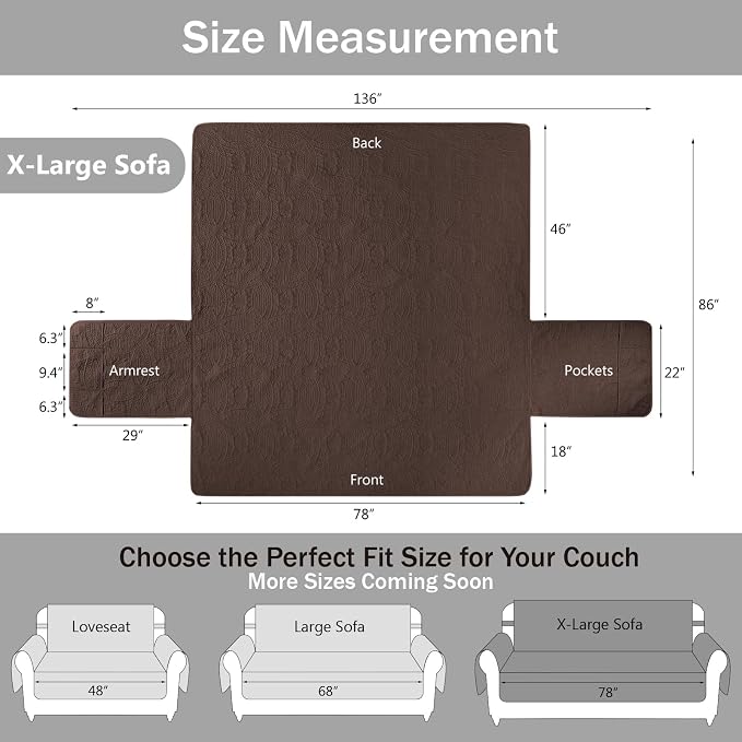 Soft Couch Cover with Pockets for Extra-Large Sofa, Medallion Quilted Design - Image 7