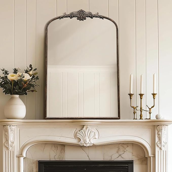 Besdomus Antique Large Arched Mirror: 24"x36" French Arch Black Vintage Wall - Image 3
