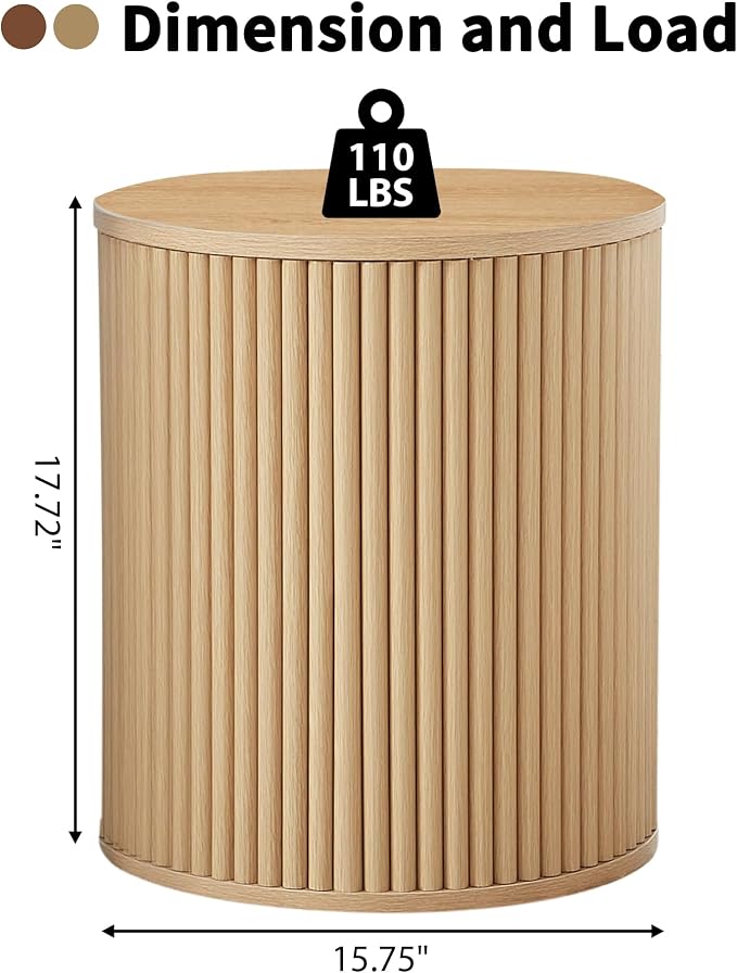 AVZEAR Small Round Side Table Fluted Night Stand Set of 2, Modern Boho End Table - Image 2