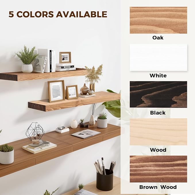 36x8x1.6 inch Floating Shelves Set of 2 – Solid Wood Rustic Oak Wall Mounted - Image 8