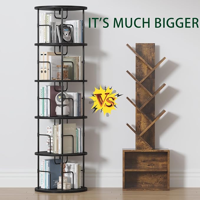 5Tier Rotating Bookshelf, Spinning Bookshelf Tower, 360 ° Display Space Saving - Image 7
