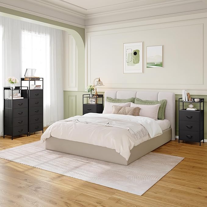 Somdot Nightstand with 3 Drawers, Dresser with Fabric Bins - Image 2