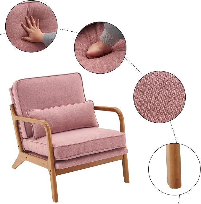 Bonnlo Pink Accent Chairs Set of 2, Upholstered Mid Century Modern Lounge - Image 4