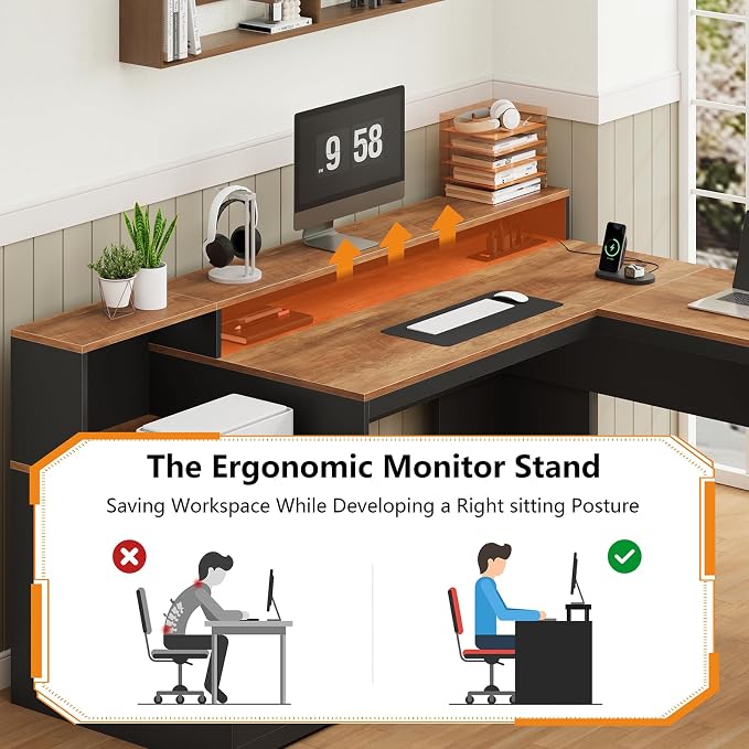 YOMILUVE 63" Farmhouse L Shaped Executive Desk - Image 8