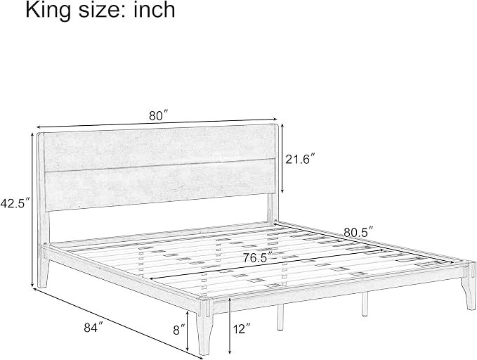 Merax King Size Bamboo Platform Bed, Mid-Century Modern Bed Frame - Image 2