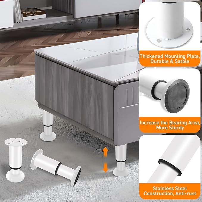 4 Pcs Adjustable Height Furniture Bed Support Legs 3.15-4.72 inch, Metal - Image 4