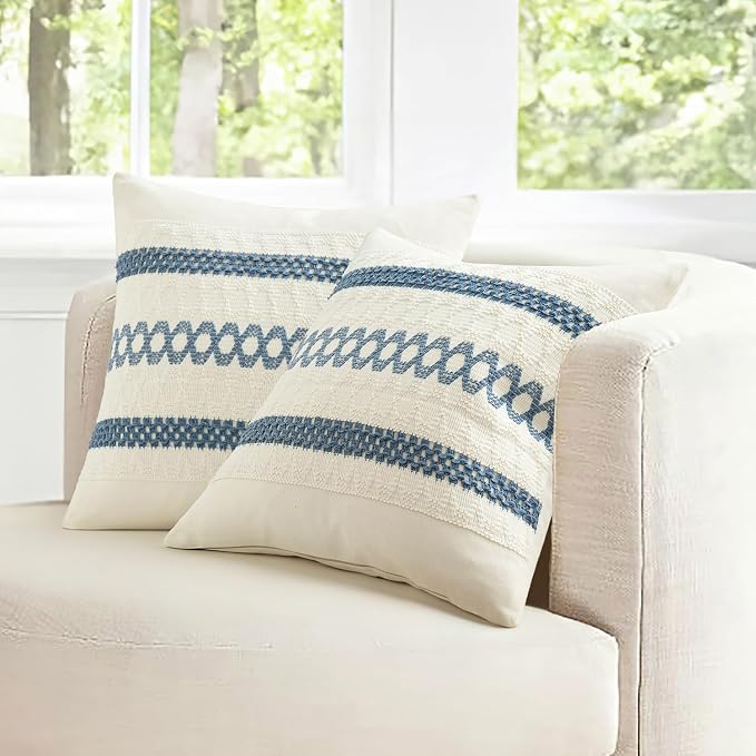 MIULEE Set of 2 Coastal Blue Boho Decorative Pillow Covers 20x20 Inch | - Image 7