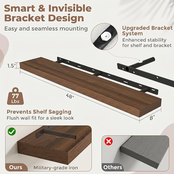 FLYJOE Floating Shelves for Wall, 48 Inch Floating Shelves Set of 1, Kitchen - Image 2