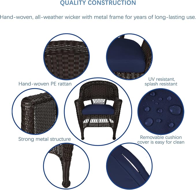 Jeco Wicker Chair with Blue Cushion - Image 5
