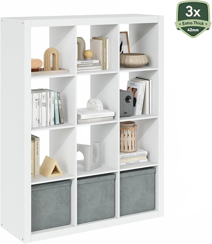 Furinno Cubicle Book Shelf, 12-Cube Bookshelf, Triple Thick Frame Cube Storage - Image 6