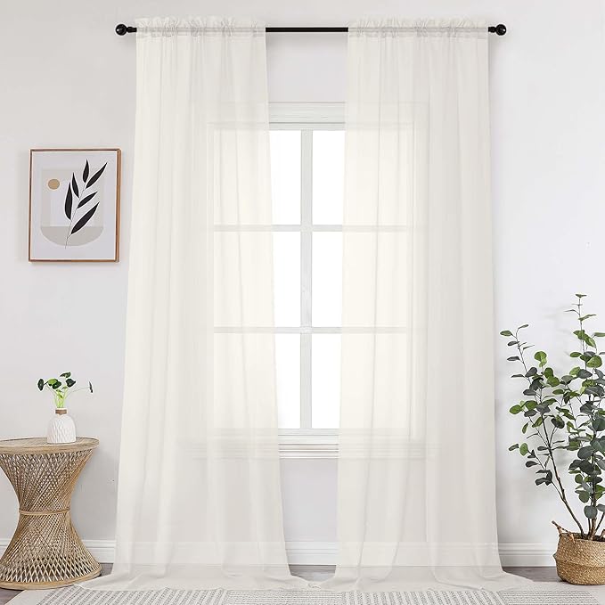 Extra Long Sheer Curtains 120 Inches Long, Sheer Curtain, Voile Rod Pocket by OWENIE
