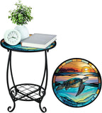 Cinnvoice Outdoor Side Table Round Small Mosaic Patio Accent Indoor End Plant - Image 6