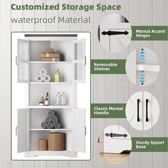 GarveeHome Tall Corner Cabinet, Farmhouse Corner Storage Cabinet - Image 5