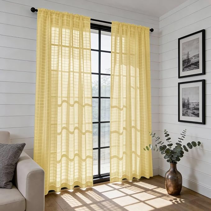 SpaceDresser Check Sheer Curtains 84 Inches Long - Image 6