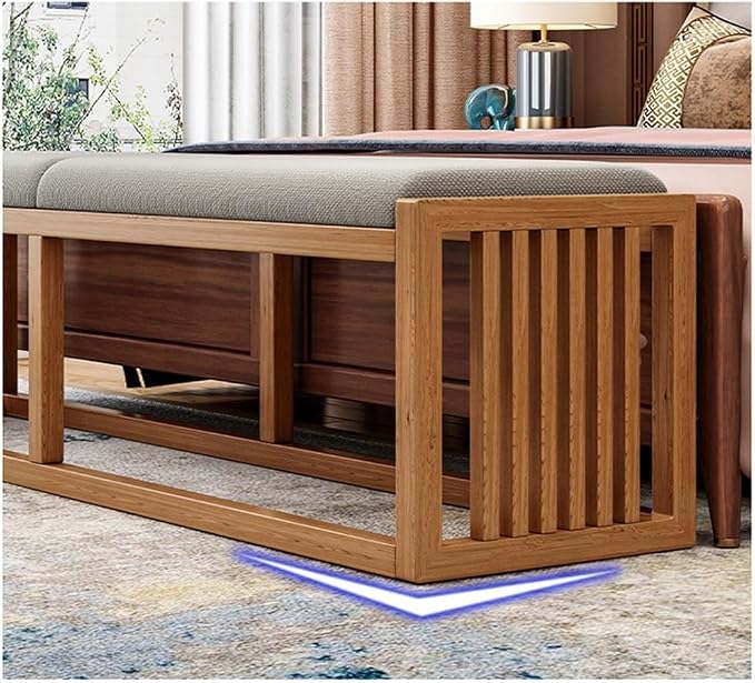 Modern Decor Bench Solid Wood New Chinese Style Bed End Stool Shoe Bench - Image 2
