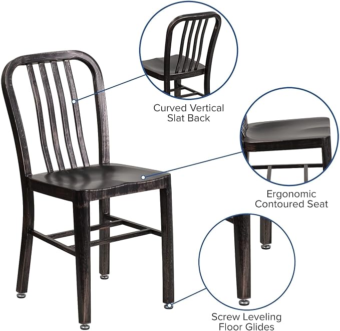 Flash Furniture Commercial Grade Black-Antique Gold Metal Indoor-Outdoor Chair - Image 4