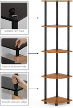 Furinno TURN-N-TUBE Corner Shelf, 5-Tier Corner Bookshelf, Open Storage Shelves - Image 5