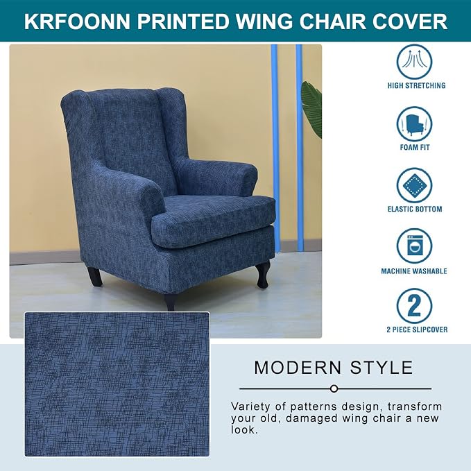 KRFOONN Stretch Wing Chair Slipcovers Printed 2 Piece Wingback Chair Covers - Image 5