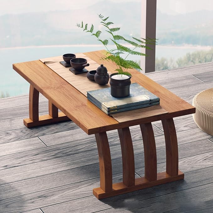 Portable Japanese Floor Table, Wooden Rectangular Coffee Table by Unknown