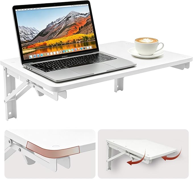 Folding Shelf Wall Mounted for Small Space, Home Office Floating Fold Down Desk by IDUNSEED