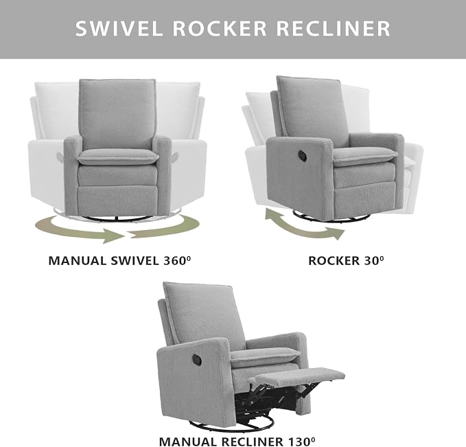 Oxford Baby Uptown Upholstered Glider Recliner Rocking Chair 360° Swivel - Image 4
