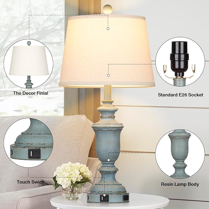 Cinkeda 25.6" Blue Table Lamps Set of 2 - Image 6