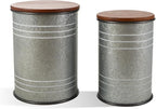 Glitzhome Rustic End Table Set of 2, Farmhouse Galvanized Metal Barrel Ottoman by Glitzhome