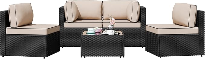 Shintenchi 5 Pieces Outdoor Patio Sectional Sofa Couch, Patio Conversation Sets - Image 7