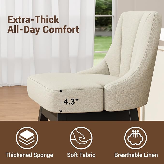 YaFiti Swivel Bar Stools with Backs, Linen Fabric Extra Upholstered Counter - Image 5