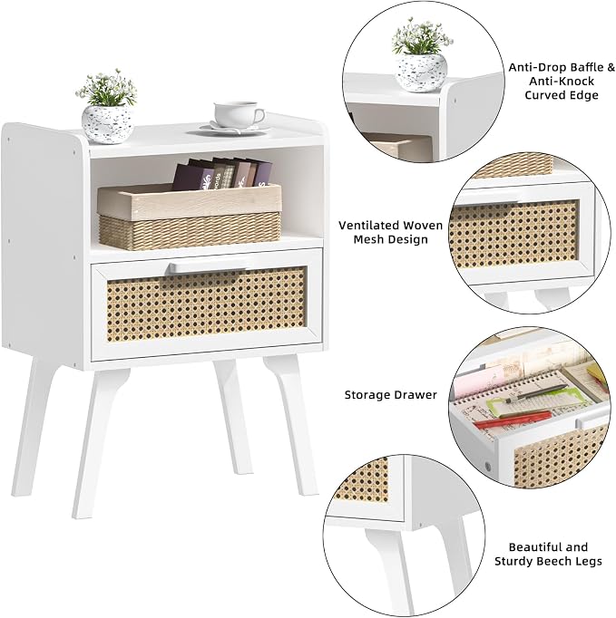 Lerliuo Rattan Nightstands Set of 2, Bedside Table - Image 8