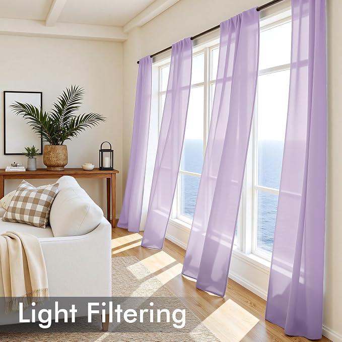 MIULEE Light Purple Sheer Curtains 108 Inches Long 4 Panels 42 x 108 Inches | - Image 4