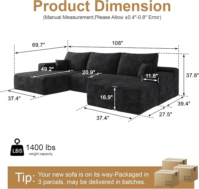 AUGOP 108" Sectional Couches for Living Room Modern Modular Sofa - Image 2