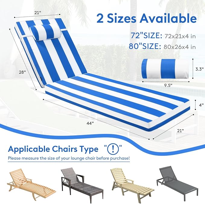 Chaise Lounge Cushion for Outdoor Furniture, Waterproof, Fade-Resistant and - Image 6
