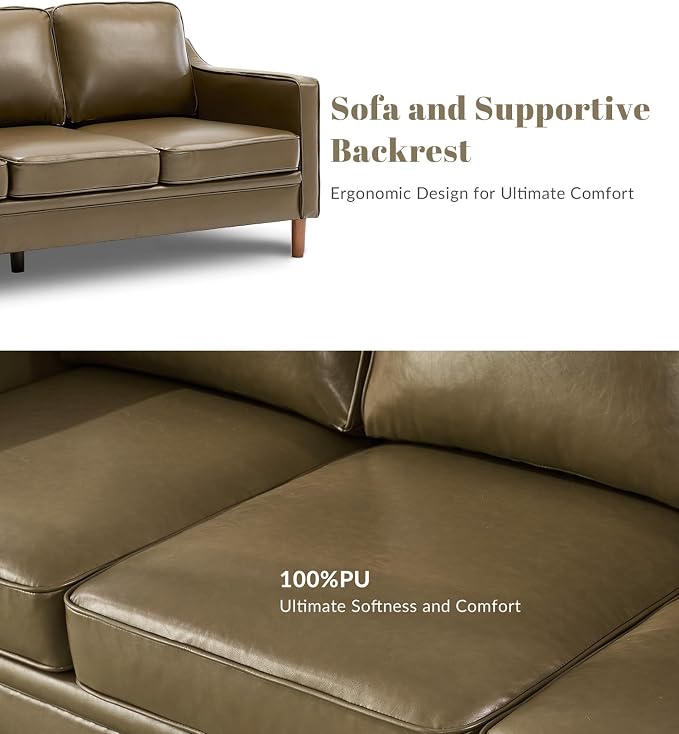 Kingfun 80" Faux Leather Sofa, 3 Seater Couch, Mid Century Modern Couches - Image 7
