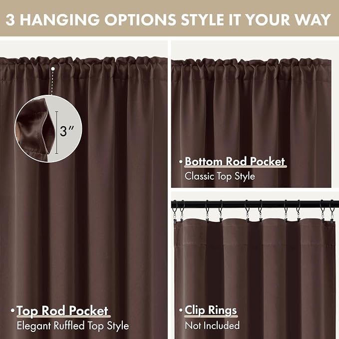 MIULEE 4 Panel Set Short Bedroom Blackout Curtains 54 Inch Long Dark Brown | - Image 8