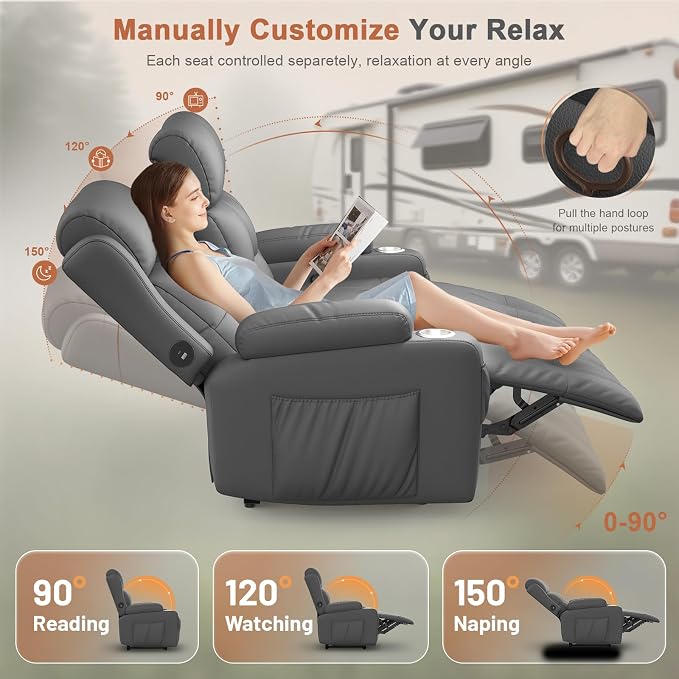 RV Loveseat Recliner Sofa, Massage Wall Hugger Recliners Couch - Image 8