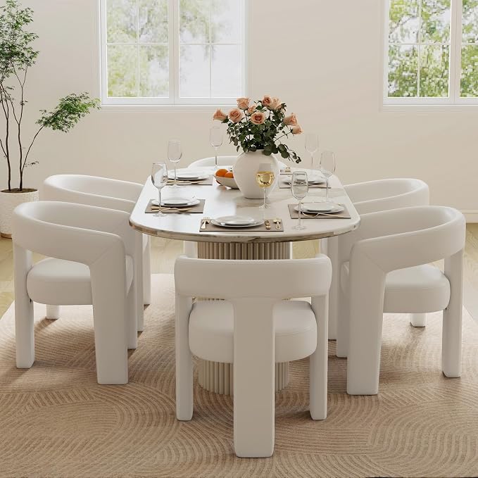 BESTANO Set of 6 Modern PU Leather Upholstered Dining Chairs by BESTANO