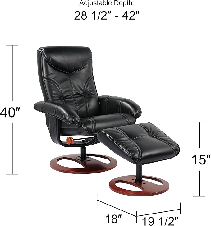 BenchMaster Newport Black Swivel Recliner and Slanted Ottoman - Image 4