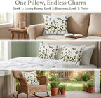 Neutral Floral Embroidered Throw Pillow Covers 20x20 Inch White Daisy Camel - Image 3