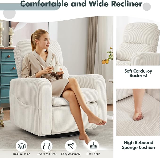 Swivel Rocker Recliner, Oversized Manual Nursery Glider Rocking Recliner Chair - Image 7