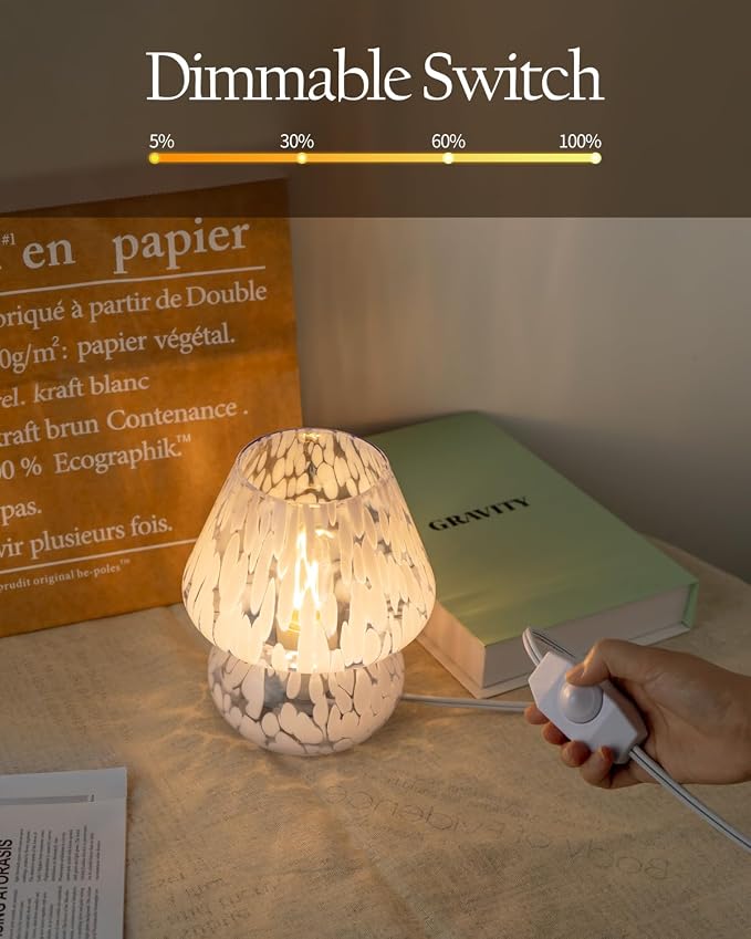 ONEWISH Mushroom Lamp Small Bedside Table Lamp-Nightstand Nightlight Dimmable - Image 3