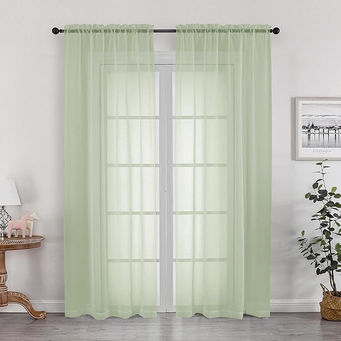 Sheer Curtains 72 Inches Long 2 Panels Set, Light Filtering Sheer Curtain Rod by OWENIE