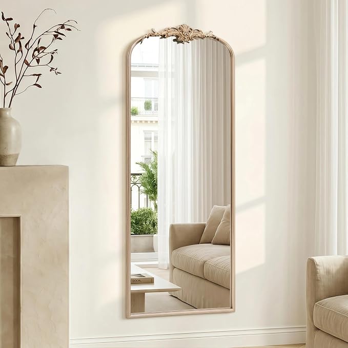 Besdomus Arched Mirror Full Length: 21"x56" French Champagne Gold Vintage Full - Image 4