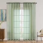 Sage Green Sheer Curtains 84 Inches Long 2 Panels Set, Light Filtering Sheer by OVZME
