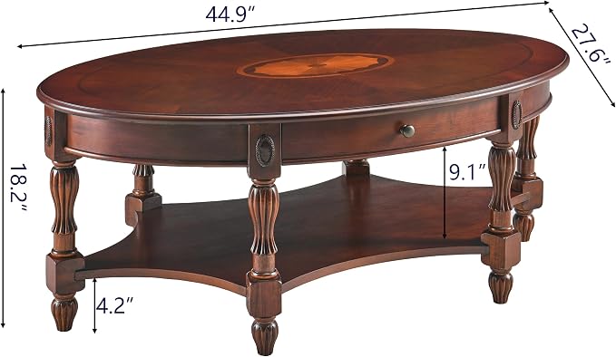 LEEMTORIG Oval Coffee Table for Living Room, Cherry Solid Wood Coffee Table - Image 2