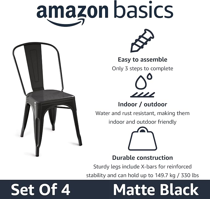 Amazon Basics Metal Dining Chairs, Indoor/Outdoor, Matte Black - Image 4