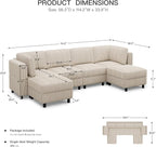 Belffin U Shaped Sectional Sofa Couch Convertible 6 Seater Corduroy Couch - Image 2